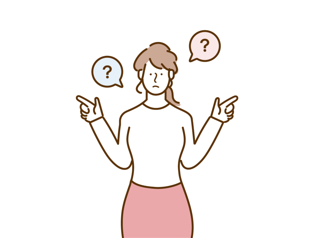 右と左の方法どちらがいいか悩んでいる女性