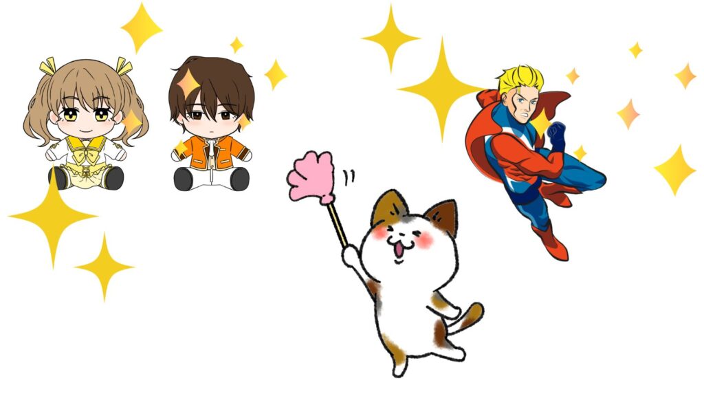 気に入ったアニメグッズをキレイにハタキをかける猫
