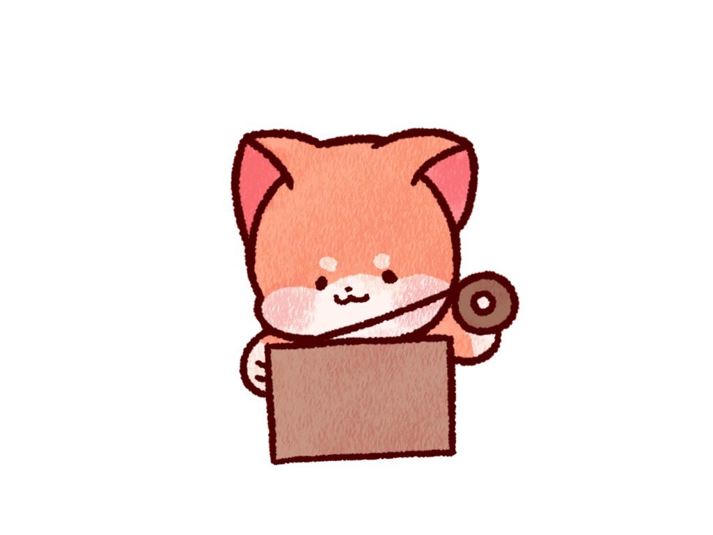 アニメグッズの梱包をしているかわいい犬のキャラクター