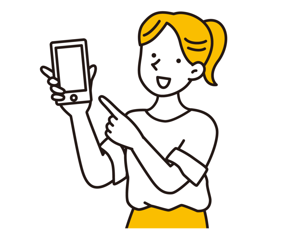 スマホを持って見積もりサイトをすすめる女性