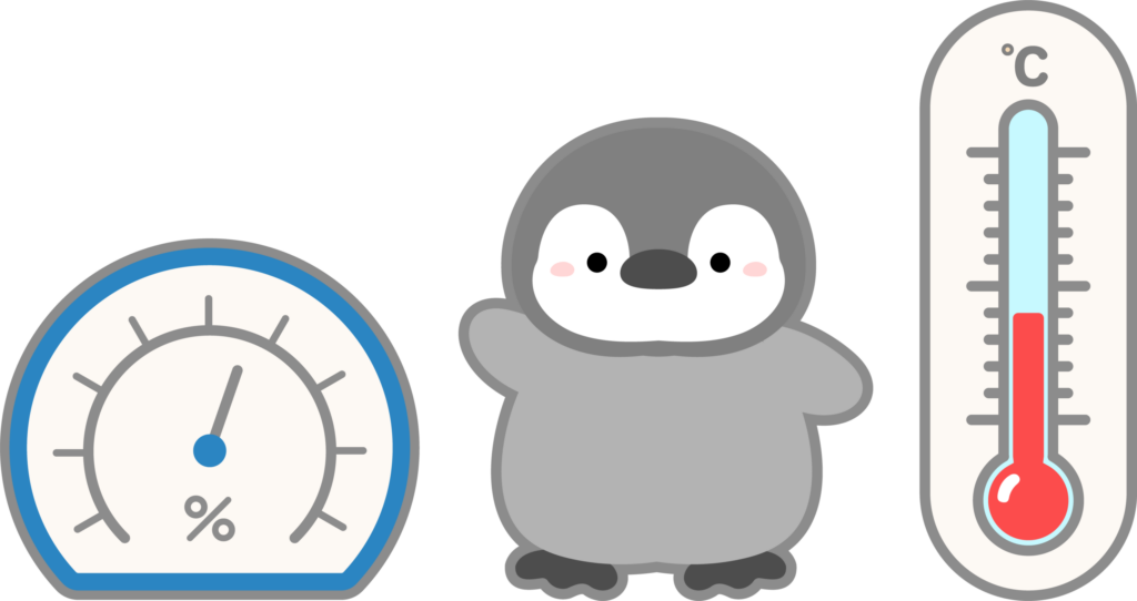 温度湿度計をチェックするペンギン