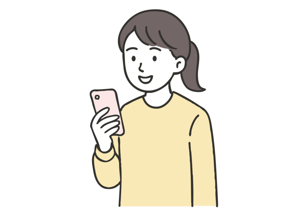 スマホから預けたグッズをチェックする女性