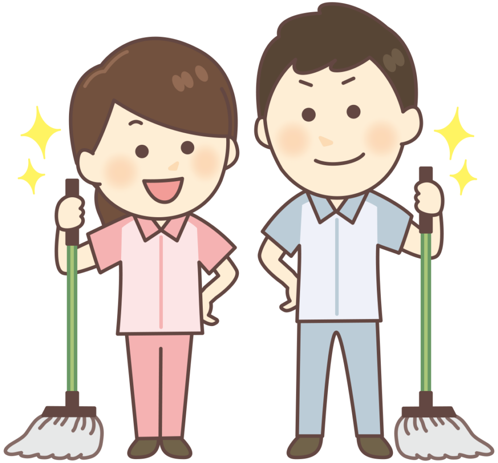 トランクルームの施設を定期的に清掃してくれる男性と女性のイメージ