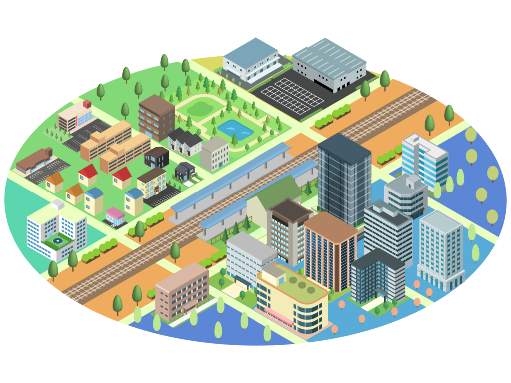 都市部と住宅街の風景