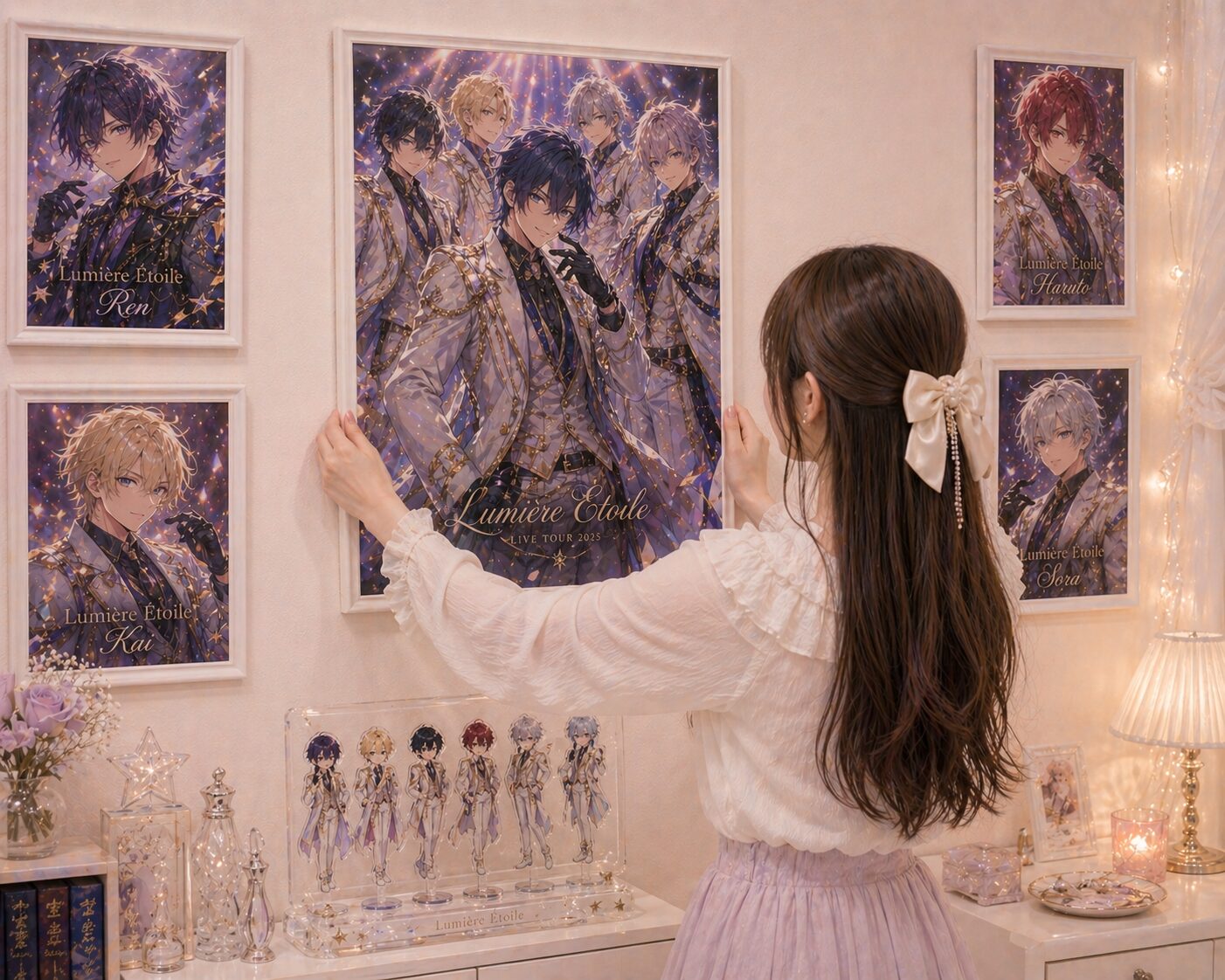 お気に入りのアニメのポスターを「ポスターフレーム」に入れて飾る女性