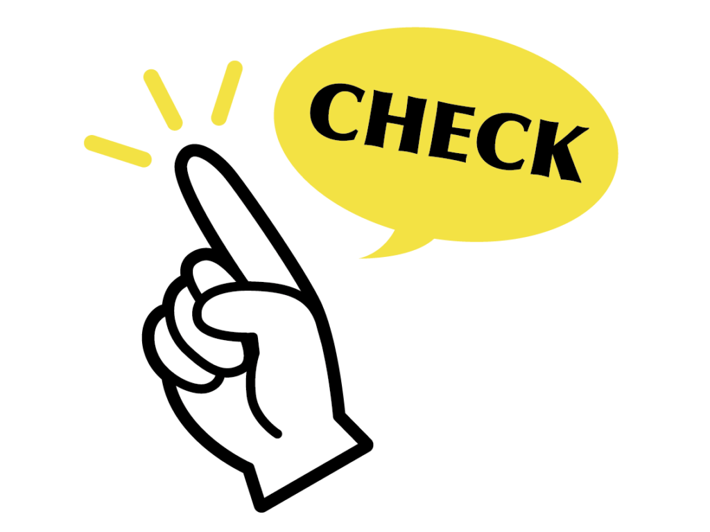 チェックと書かれた吹き出しと教える手