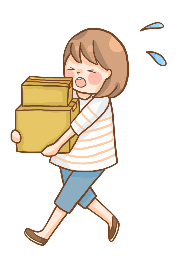 まとめ売りをするために買取して欲しいグッズをダンボールにすべて入れて宅配に出す女性